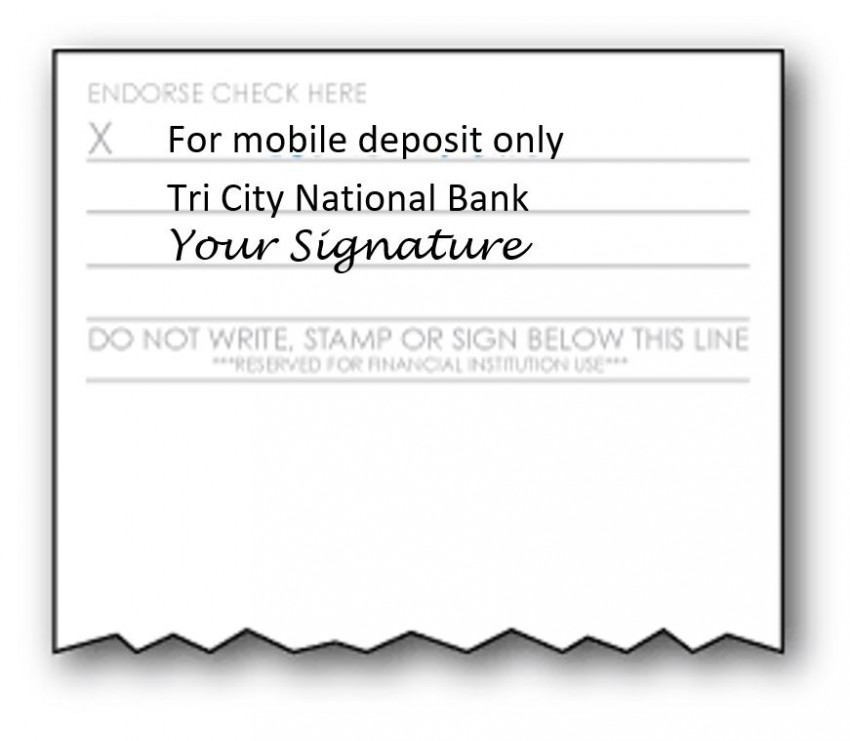 Mobile deposit endorsement above signature on check