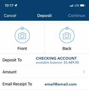 screen shot of mobile app mobile deposit page